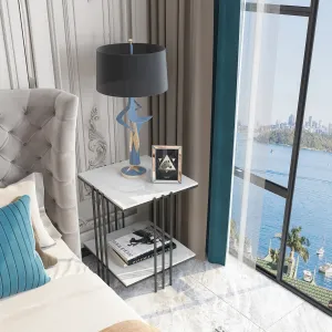 2 Tier Marble End Table Storage Metal Frame