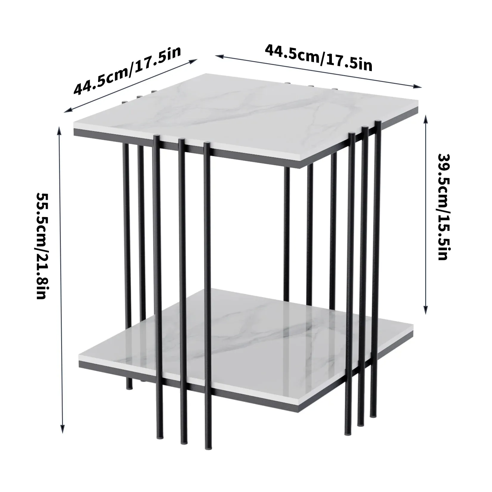 2 Tier Marble End Table Storage Metal Frame