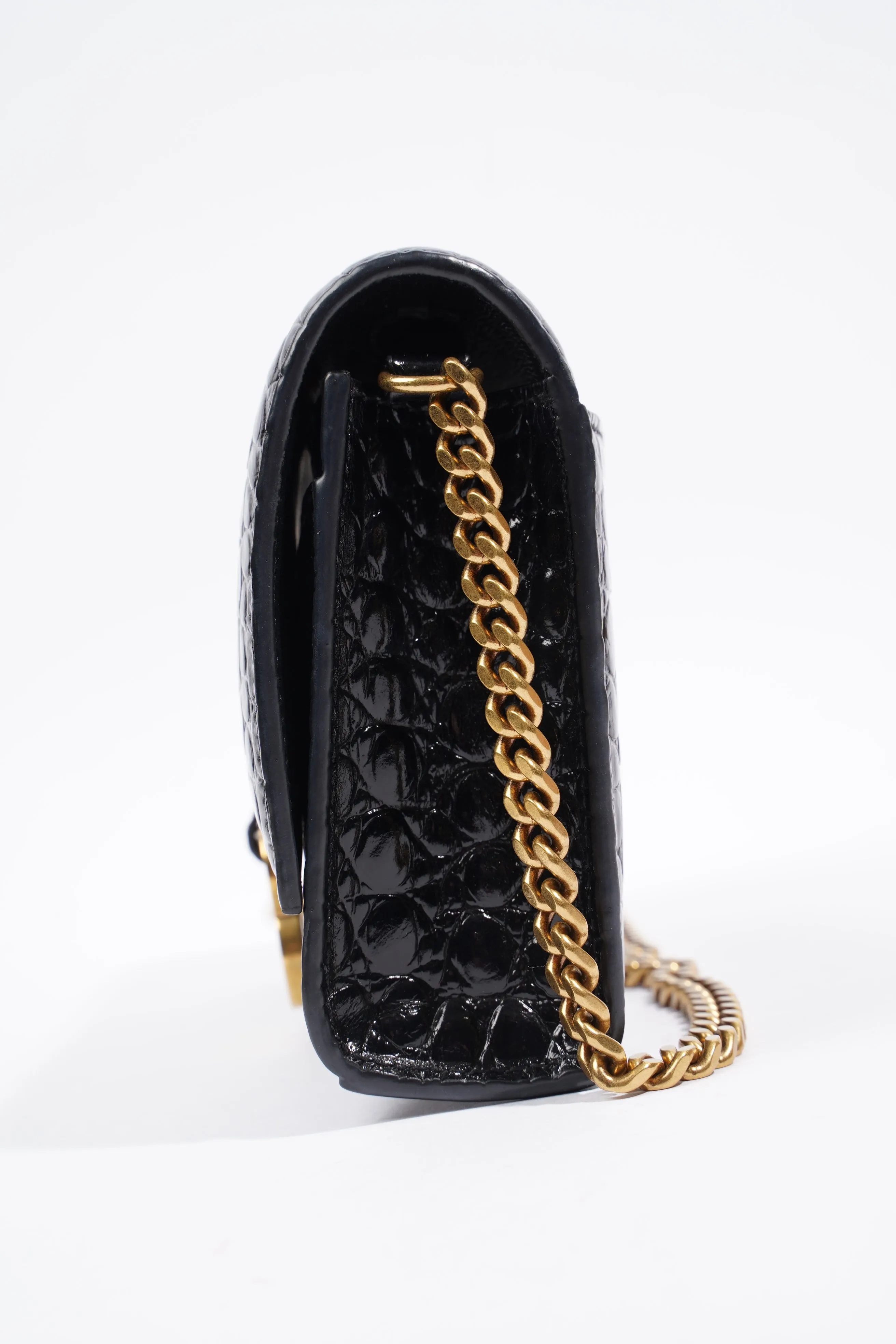 Balenciaga Hourglass Wallet On Chain Black Embossed Leather