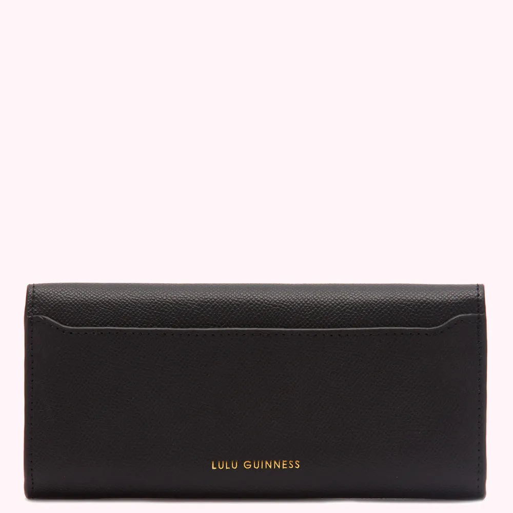 BLACK ENAMEL LIP CORA WALLET