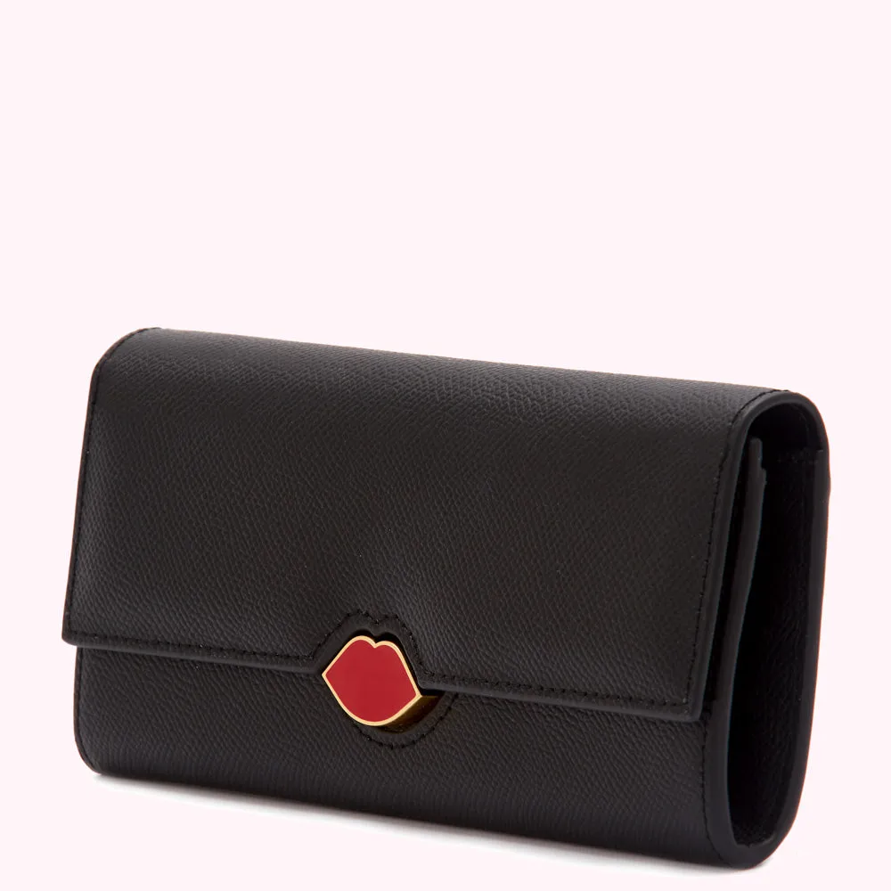 BLACK ENAMEL LIP CORA WALLET