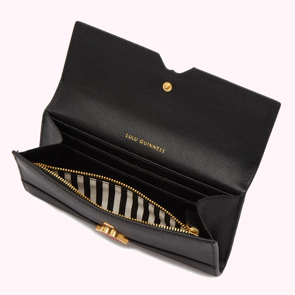 BLACK ENAMEL LIP CORA WALLET