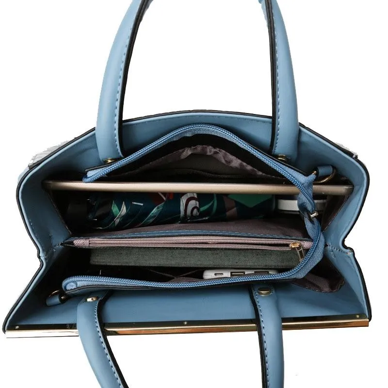Black Stone Pattern Patchwork Handbag - Shoulder / Crossbody