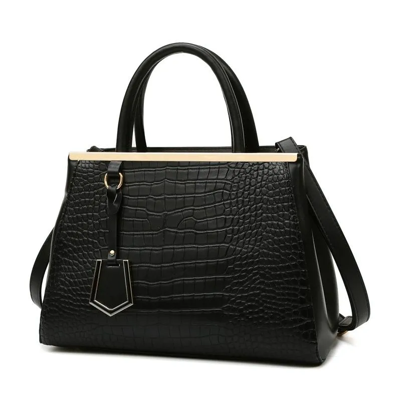 Black Stone Pattern Patchwork Handbag - Shoulder / Crossbody