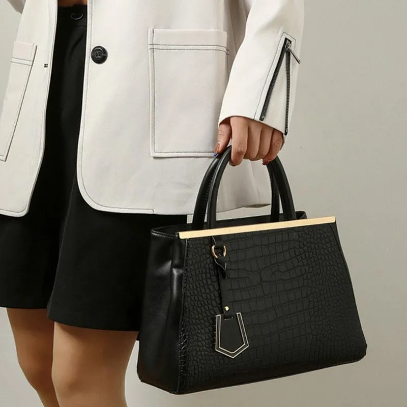 Black Stone Pattern Patchwork Handbag - Shoulder / Crossbody