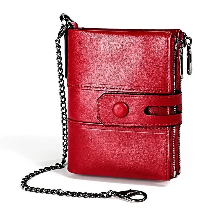 Double Zip Rfid Chain Wallet with Card Slots