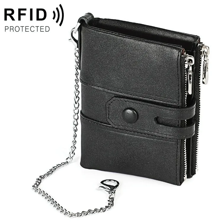 Double Zip Rfid Chain Wallet with Card Slots