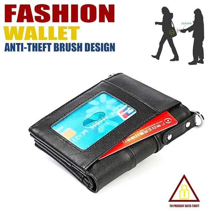 Double Zip Rfid Chain Wallet with Card Slots