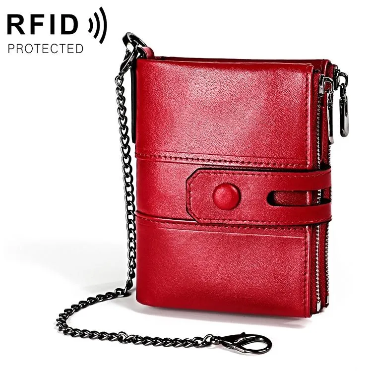 Double Zip Rfid Chain Wallet with Card Slots