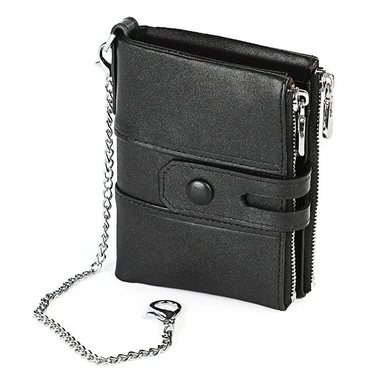 Double Zip Rfid Chain Wallet with Card Slots