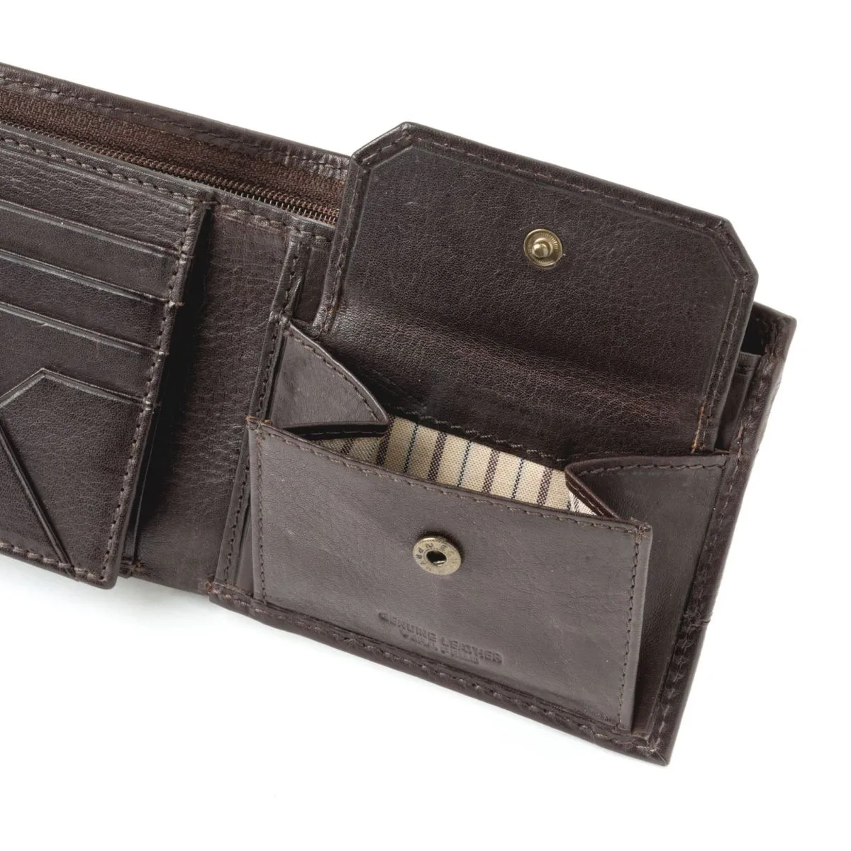 DuDu Unique Leather Wallet With Coin Purse - Dark Brown