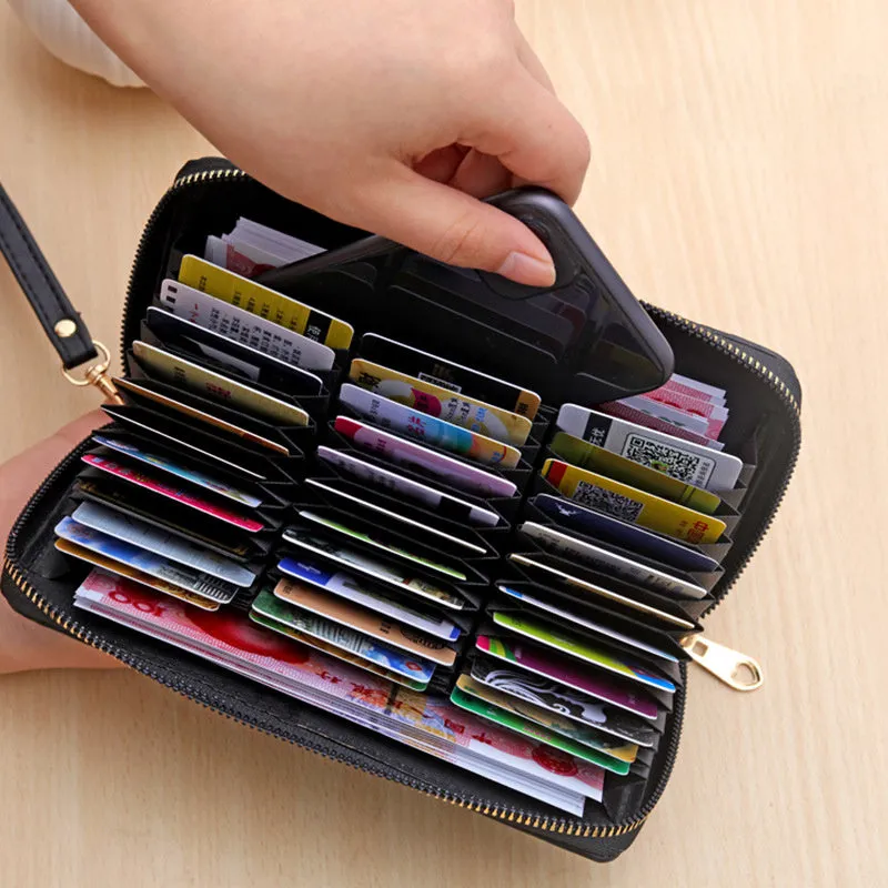Elegant Classic Trifold Wallet – Secure Zipper Coin Purse with Multiple Card Slots, Lanyard Included & Nylon Lined Interior