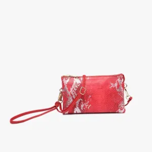 Jen & Co Riley Snake Three Compartment Crossbody Or Wristlet In Metallic Red