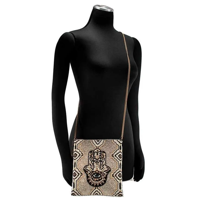 Mary Frances Hamsa Beaded Crossbody Zip Top Handbag 377 Luck Happiness