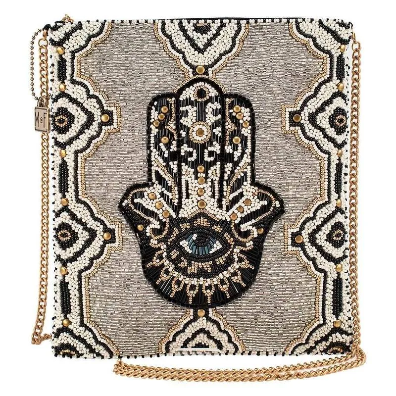 Mary Frances Hamsa Beaded Crossbody Zip Top Handbag 377 Luck Happiness
