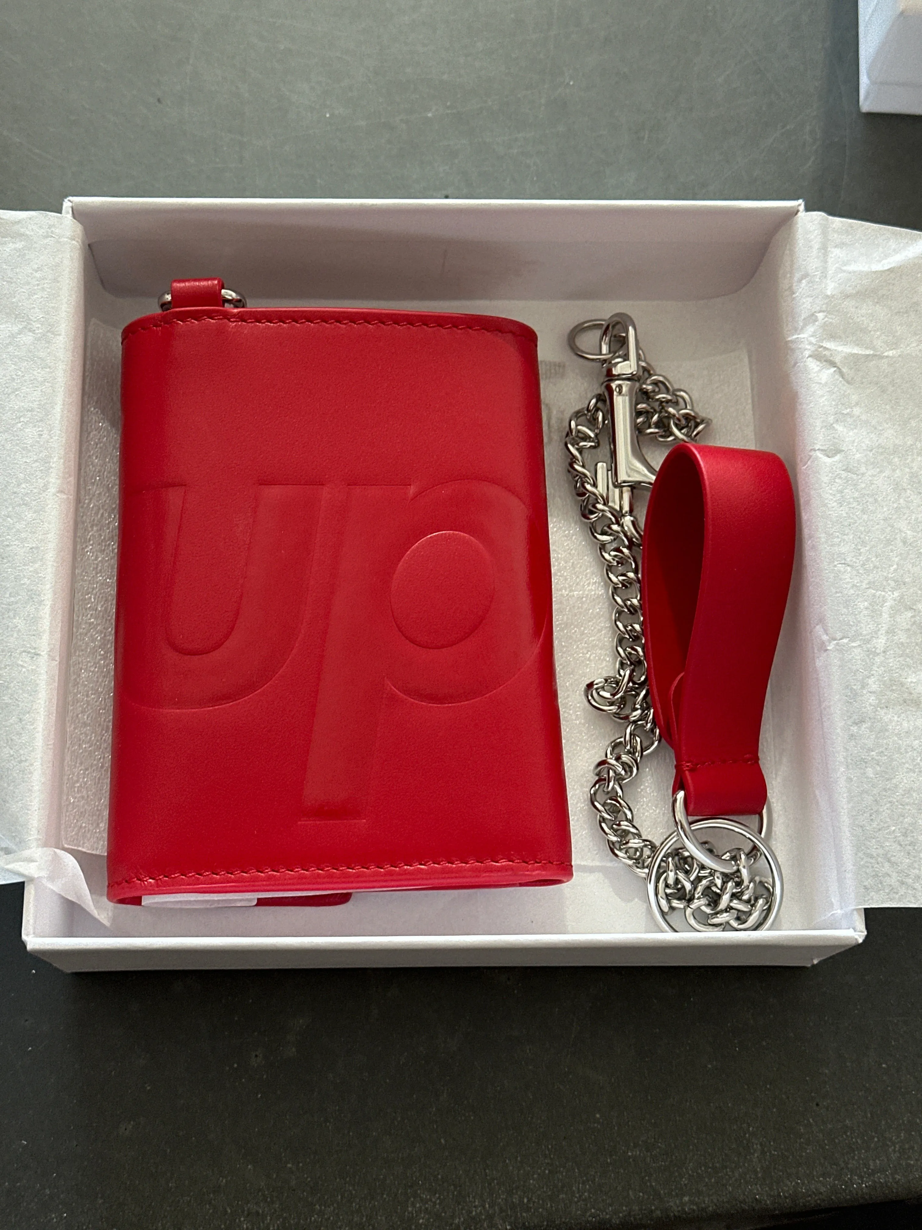 Supreme Leather Chain Wallet - Red
