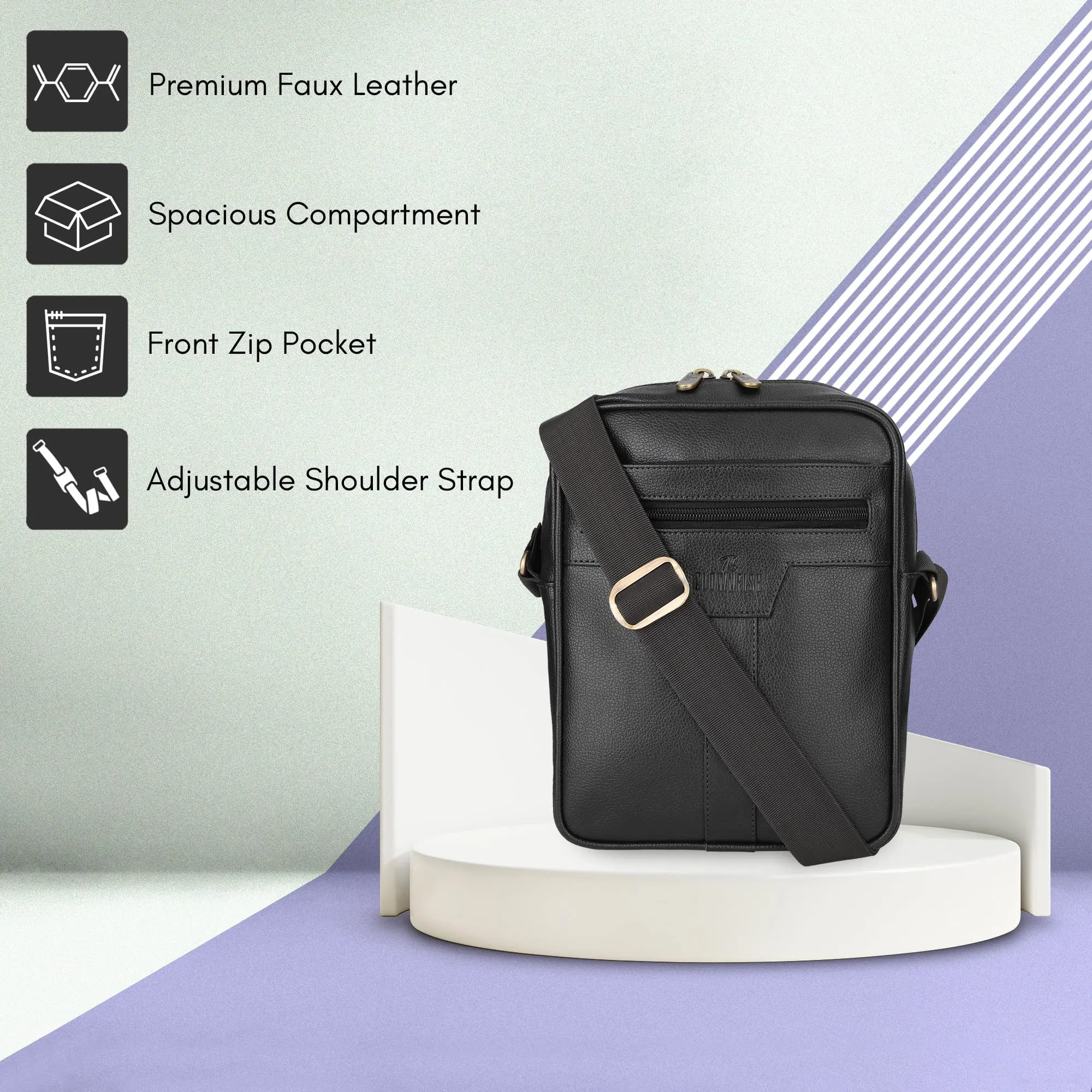 THE CLOWNFISH Fiona Series Faux Leather Messenger One Side Shoulder Bag and Sling Cross Body Travel Office Business Bag for Men and Women (Black)